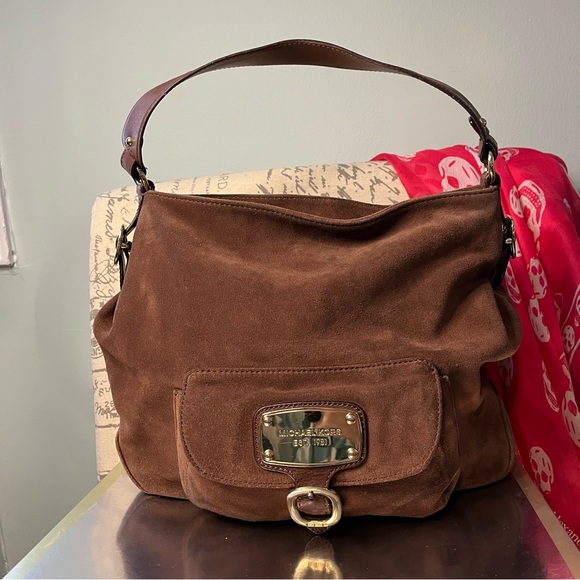 EUC Michael Kors Brown Suede Hudson Downtown Hobo Bag - Picture 1 of 11